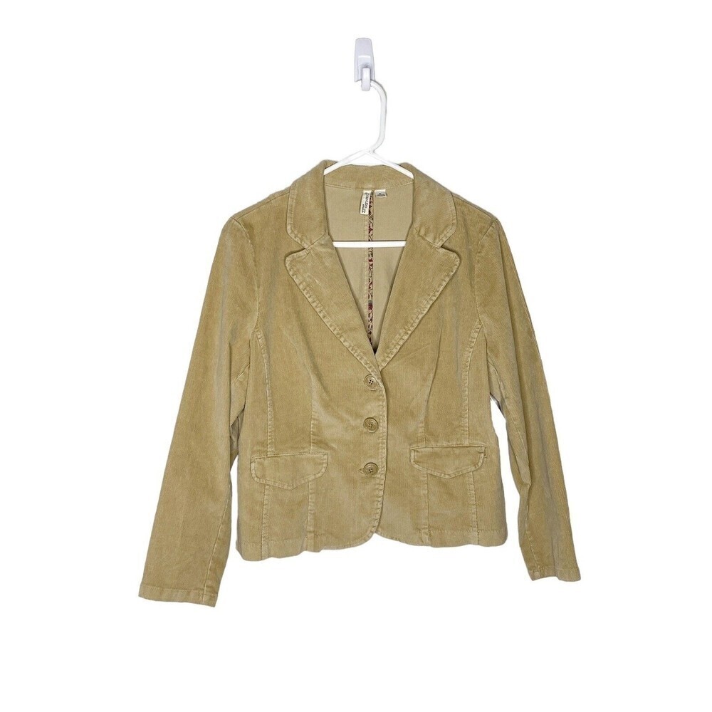 St. Johns Bay Womens Khaki Tan  Corduroy Blazer Jacket Pockets Buttons